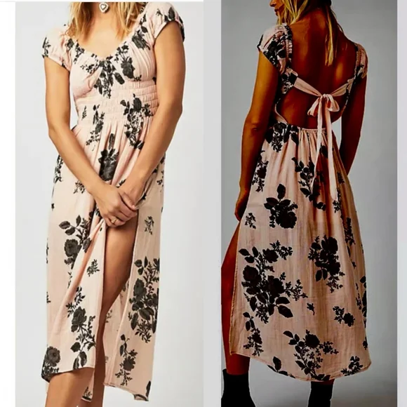 Free People Forget Me Not Midi Maxi Dress Peach Gray XS - Picture 12 of 12